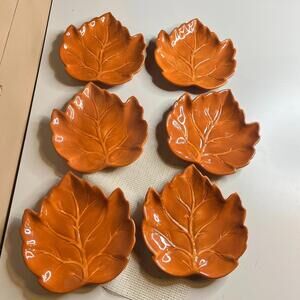 Oak Leaf Hand Painted Ceramic Bowls Set of 6 | Tabletops Unlimited | Autumn Deco